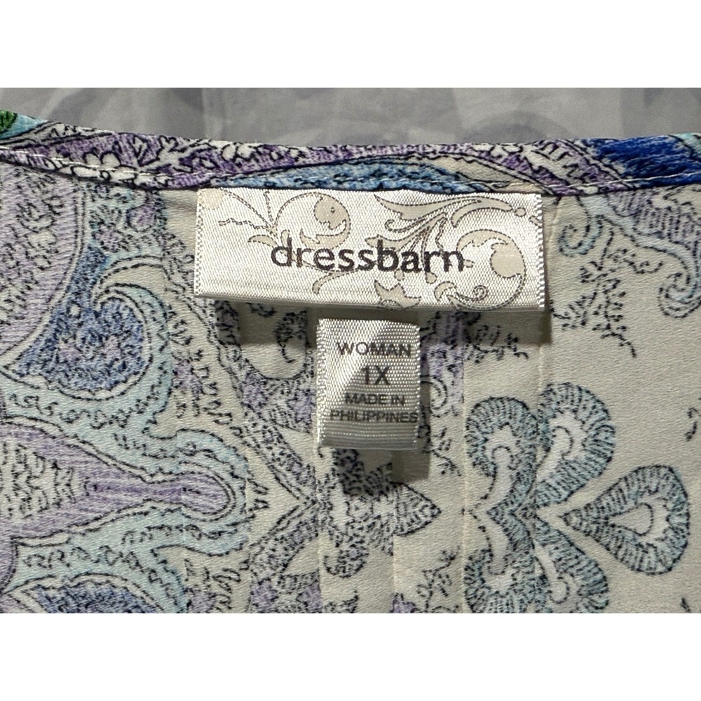 Dressbarn Woman 1X Blouse Paisley Print 3/4 Sleeve Pastel Casual Top for Spring
